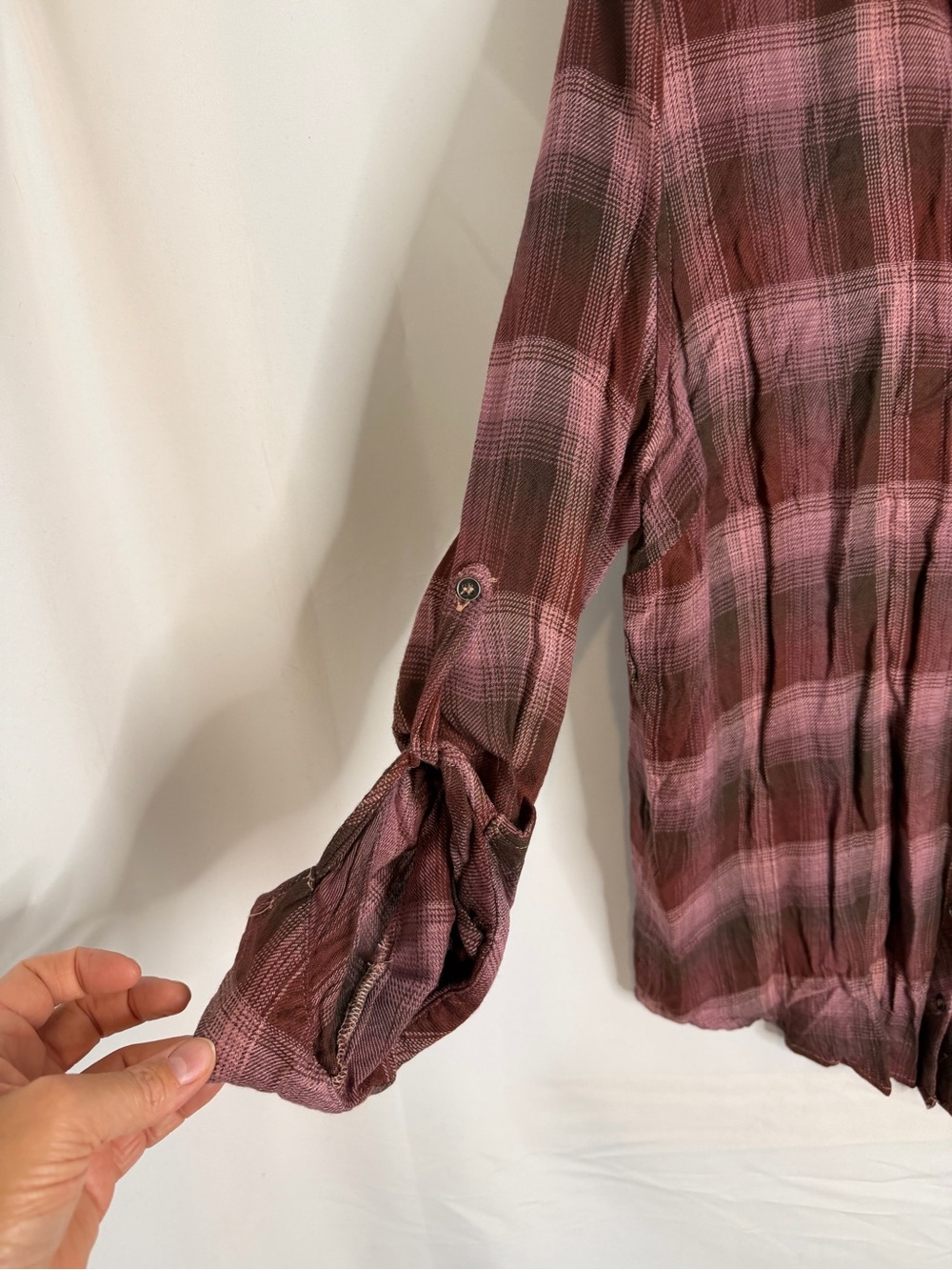 Hester & Orchard Purple Plaid 3/4 Sleeve Button Down Shirt Size Medium - Picture 5 of 5